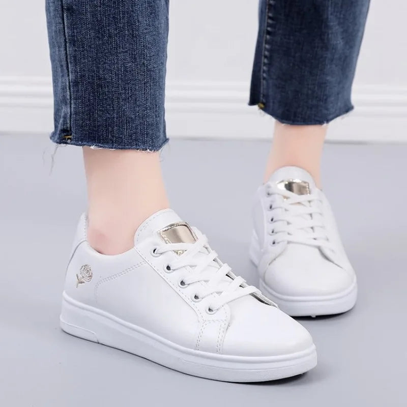 Little White Shoes for Women Rose Embroidery