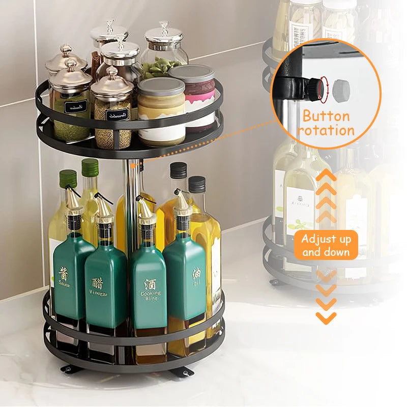 360°Kitchen Rotation Spice Rack Organizer Jar Cans For Kitchen Accessories Non-Skid Carbon Steel Storage Tray Seasonings