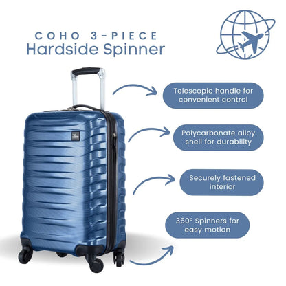 "Royal Blue 3-Piece Hardside Luggage Set with Spinner Wheels by Luggage Coho"