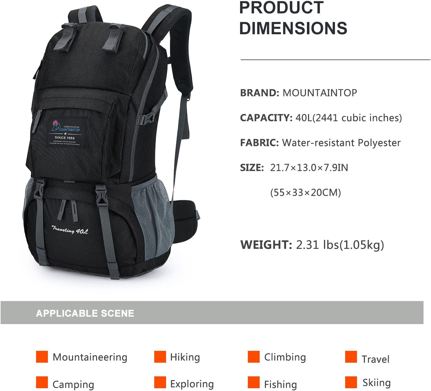 "Premium 40L Hiking Backpack with Rain Cover - Ideal for Outdoor Adventures!"