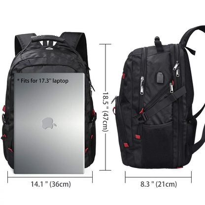 "Premium 17 Inch Waterproof Laptop Backpack with USB Charging Port - Ideal for Travel, School, and Business - Anti-Theft Design - 45L Capacity - Black"