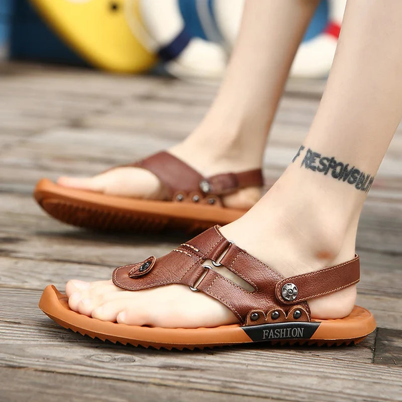 "Outdoor Adventure Genuine Leather Men's Sandals - Stylish and Comfortable Footwear for Hiking, Beach, and Everyday Wear"