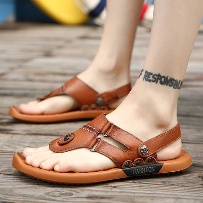 "Outdoor Adventure Genuine Leather Men's Sandals - Stylish and Comfortable Footwear for Hiking, Beach, and Everyday Wear"