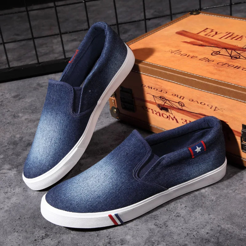 Canvas Shoes Sneakers Men Shoes Slip on 2019 Summer Fashion Shallow Casual Shoes for Men Denim Blue Sneakers for Men