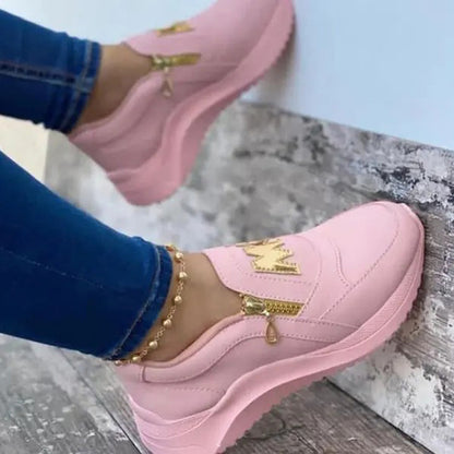 Women Sneakers Ladies Sport Shoes Thick Bottom Solid Wedges Women'S Vulcanized Shoes Casual Zipper Shoe Platform Female Sneakers