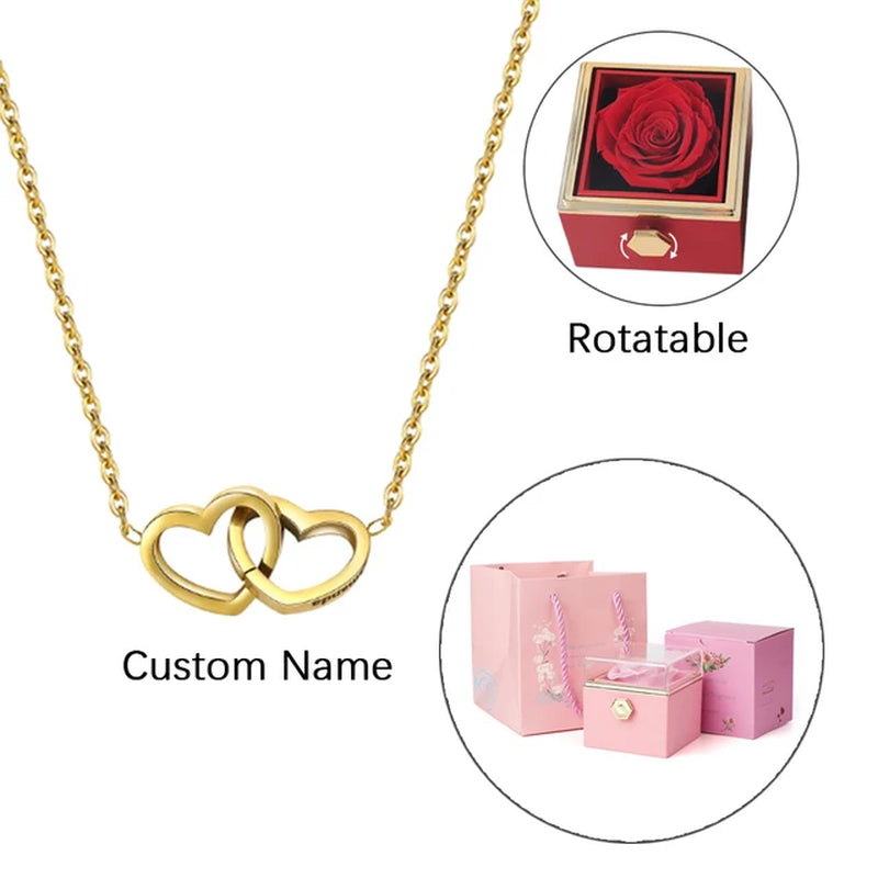 ETERNAL ROSE BOX - W/ENGRAVED NECKLACE & REALROSE Flower Gift Box Heart Customize Letter Necklace Valentine'S Day Gift for Her