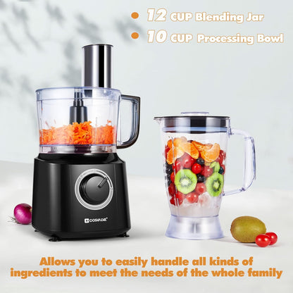 Small Food Processors 550 Watt Electric Food Chopper 10 Cup/1.4L Blender Food Processor Combo Low Noise & Simple Operation for Slicing, Grater, Blender, Dryer Grinder, Meat Grinder, Easy to Clean (ETL. Black)