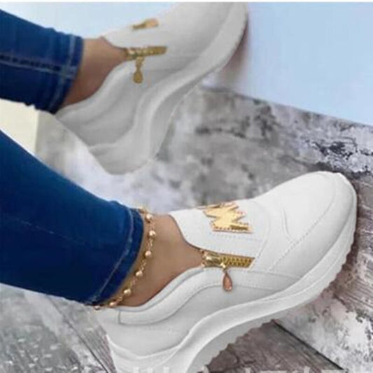 Women Sneakers Ladies Sport Shoes Thick Bottom Solid Wedges Women'S Vulcanized Shoes Casual Zipper Shoe Platform Female Sneakers