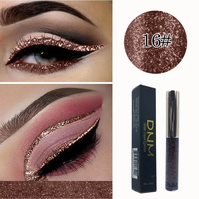 "Waterproof Liquid Eyeshadow Eyeliner with Pearlescent Sequins and Glitter - 16 Colors, Long-Lasting, Easy to Apply - Professional Eye Makeup Pigment"