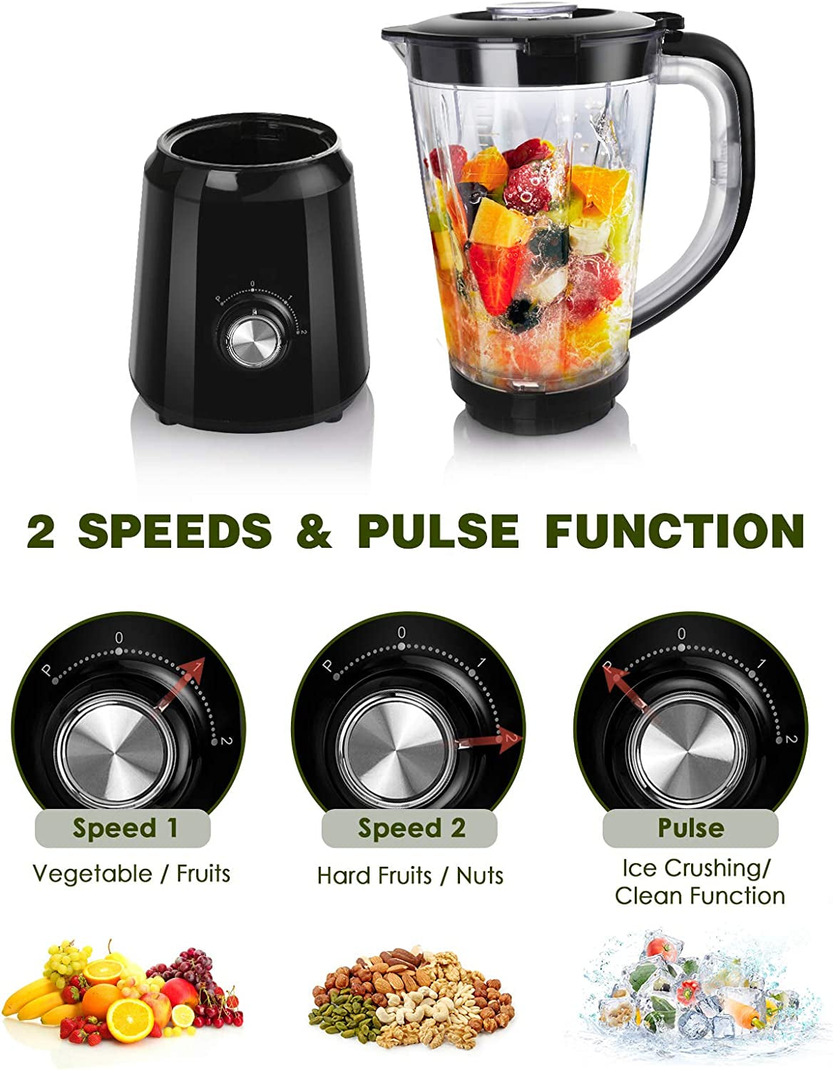 Smoothie Blenders for Kitchen, Countertop Blender with 50Oz Jar for Crushing Ice,Frozen Dessert,2 Speeds & Pulse Function, Bpa-Free,Black