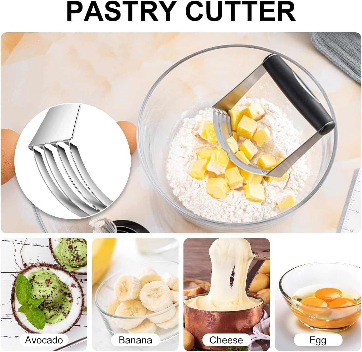 Pastry Cutter, Biscuit Cutter, Dough Scraper, Silicone Baking Mats, Stainless Steel Pastry Blender Set, Dough Cutter Biscuit Cutter Baking Pastry Mat Dough Blender Tools & Pastry Utensils (5 Pcs/Set)