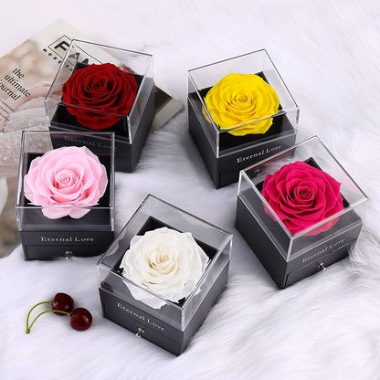 Mothers Day Flower Gifts for Her, Preserved Real Flower Rose with Silver-Tone Heart Necklace I Love You in 100 Languages Gift Set, Enchanted Flower Rose Gifts, Hot Pink