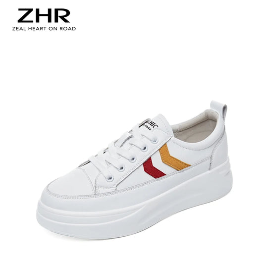 ZHR 2021 5CM Women Sneakers Genuine Leather White Shoes Casual Chunky Sneakers Female Thick Sole White Vulcanized Platform Shoes