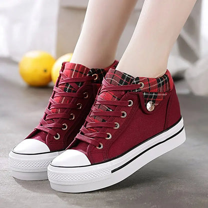 Woman Wedge Platform Sneakers Canvas Shoes New Fashion Lace up Breathable Women Sneakers Hidden Heel Girls Denim Shoes