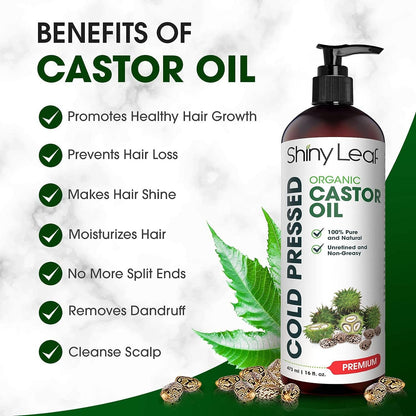 Castor Oil Organic (16 Oz) Cold-Pressed Castor Oil, for Hair Growth for Dry Skin, Hair Care and Eyelashes by