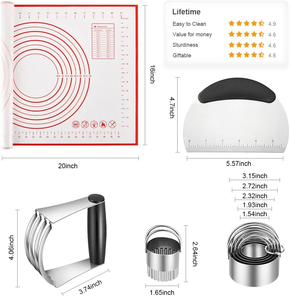 Pastry Cutter, Biscuit Cutter, Dough Scraper, Silicone Baking Mats, Stainless Steel Pastry Blender Set, Dough Cutter Biscuit Cutter Baking Pastry Mat Dough Blender Tools & Pastry Utensils (5 Pcs/Set)