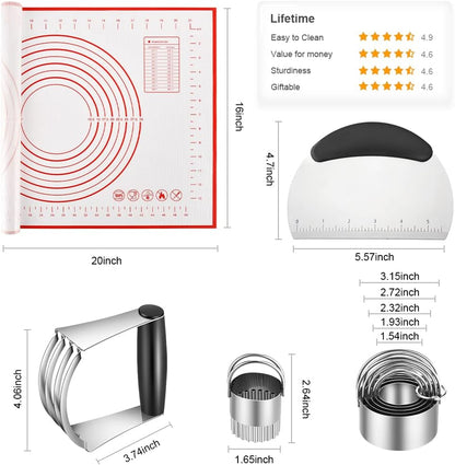 Pastry Cutter, Biscuit Cutter, Dough Scraper, Silicone Baking Mats, Stainless Steel Pastry Blender Set, Dough Cutter Biscuit Cutter Baking Pastry Mat Dough Blender Tools & Pastry Utensils (5 Pcs/Set)